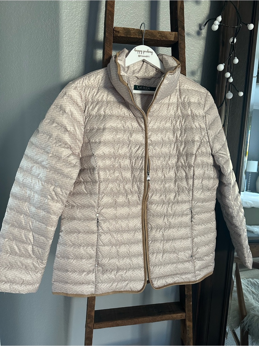 Lauren Ralph Lauren Light Cream Quilted Puffer Jacket, size large